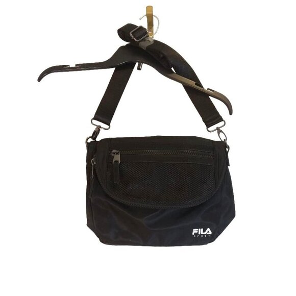 FILA Sport Handbag Crossbody Bag Black Adjustable Strap 3 Zipper Snap Button - Picture 4 of 7